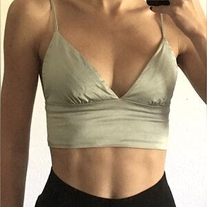 Zara seafoam blue green satin bralette crop top